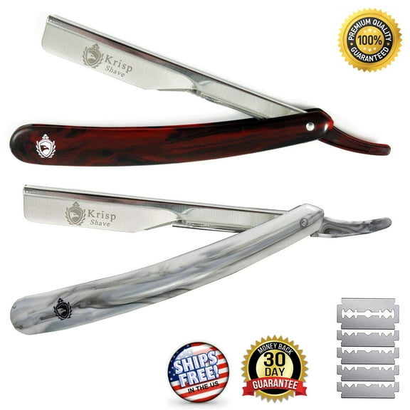 10 Blades + Professional Straight Edge Barber Shaving Razor Salon Quality Cut Throat Shavette 2 PC By Krisp Beauty