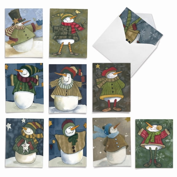 The Best Card Company 10 Assorted Christmas Notes Bulk Pack Set 4x5.12 w/ Envelopes, 10x1 Designs, For Men, Women, Frosty Friends M9619XSG