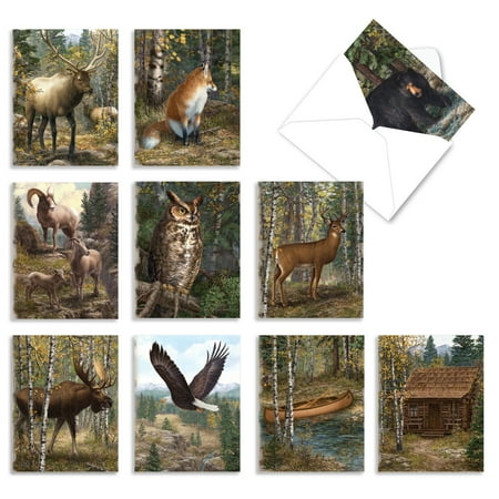 The Best Card Company 10 Assorted Blank All Occasions Notes Bulk Set 4x5.12 w/ Envelopes, 10x1 Designs, for Men, Women, Into the Woods M10032BK