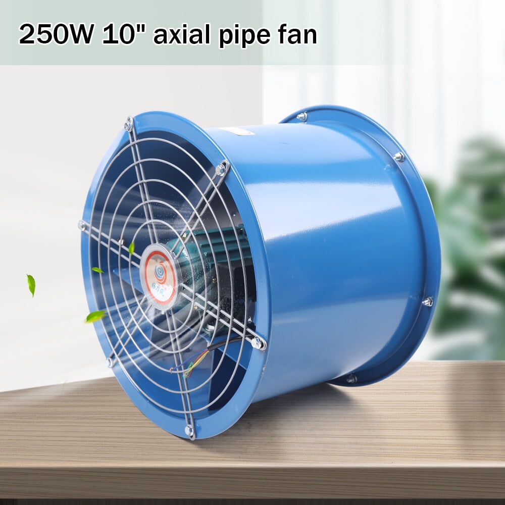 10" Blue Wall-mounted Cylinder Pipe Axial Fan Kitchen Spray Booth Paint Fumes Exhaust Fan Silent