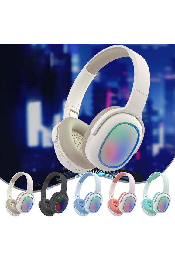 Under 10, Bluetooth 5.3 Wireless Headphones - Cool Light Effect,HD Call Quality,Active Noise Reduction,HIFI Sound Quality,Long Range , Bluetooth Headphones | Abs, Beige, MIANHT