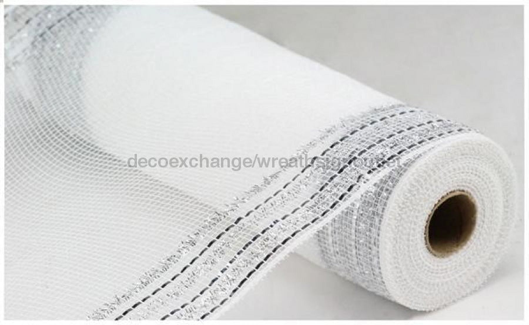 10 Border Stripe Faux Jute Mesh White/Silver (10 Yards)