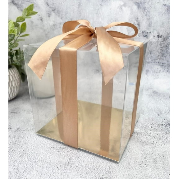 10 Boxes Clear Gift Box 6x6x6 Inch with Dual Side Gold/White Flat Insertfor Mug Saucer, Gift Gifting, Retail, Wedding
