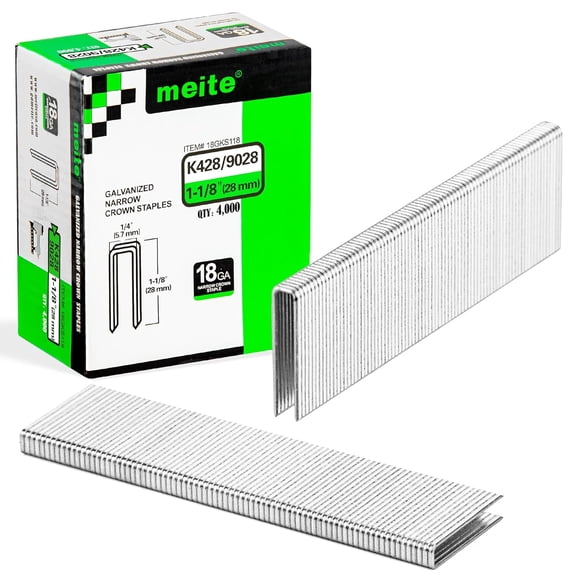 MEITE 18GA 1/4" Narrow Crown Galvanized Staples, 1-1/8" Length for Upholstery 4,000 Pcs/Box(10 Boxes)