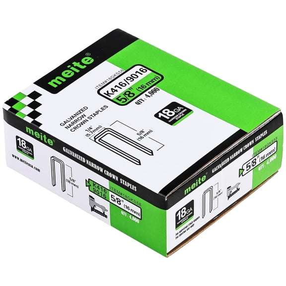 MEITE 18GA 1/4" Narrow Crown Galvanized Staples, 5/8" Length for Upholstery 4,000 Pcs/Box(10 Boxes)