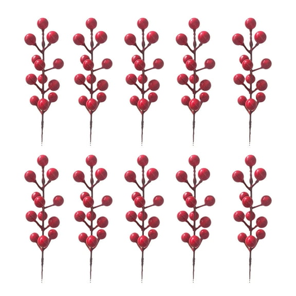 10 Branch Artificial Red Berry Stems Branches, Fake Burgundy Berry Picks Holly Berries for Christmas Tree Xmas Valenintes Wreath Decorations Floral Arrangements Home Holiday DIY Crafts Decor