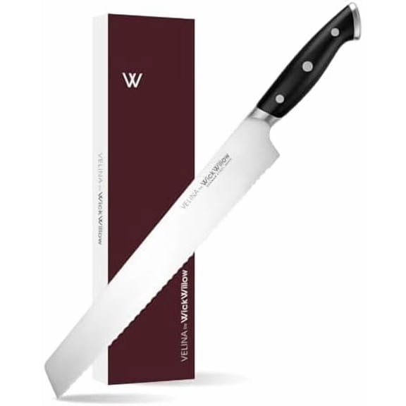 10 Bread Knife Razor Sharp German Steel DIN1.4116 Serrated Knife for Slicing Homemade Bread, Sourdough & Cake Full Tang & Ergonomic Handle Gift Box Velina series$$