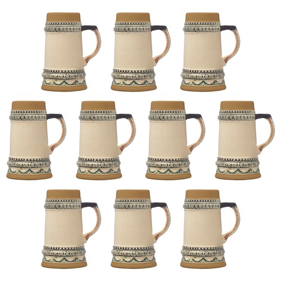 10 Bremen Mini Ceramic Beer Mug Shot Glasses Set, 2 oz. - Stoneware, Barware, Durable, C-handle - Brown