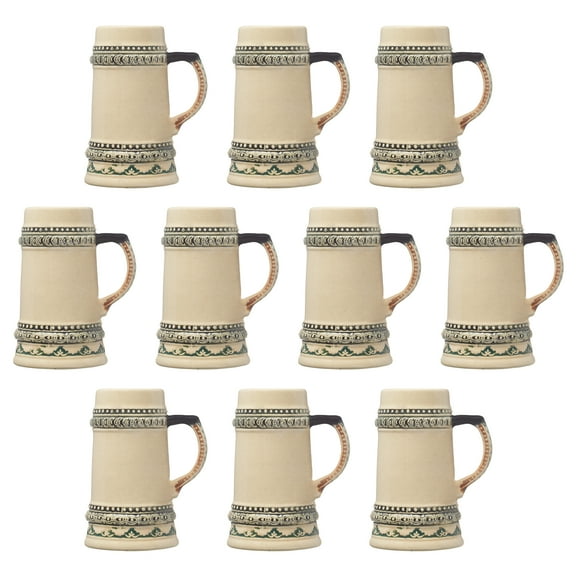 10 Bremen Mini Ceramic Beer Mug Shot Glasses Set, 2 oz. - Stoneware, Barware, Durable, C-handle - Natural