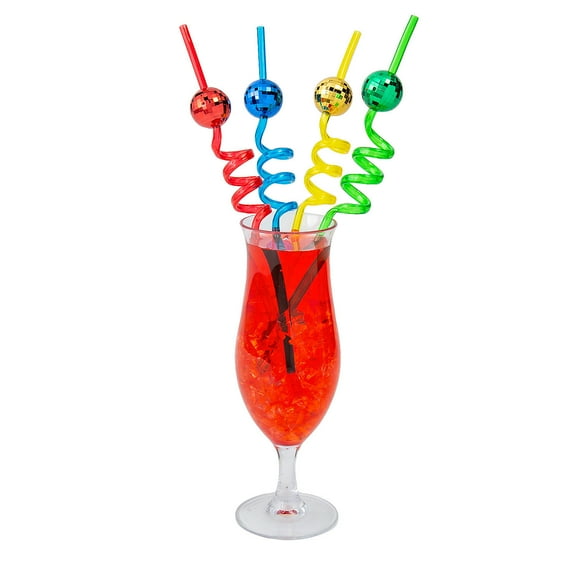 10" Bright Color Disco Ball Plastic Silly Straws - 12 Pieces