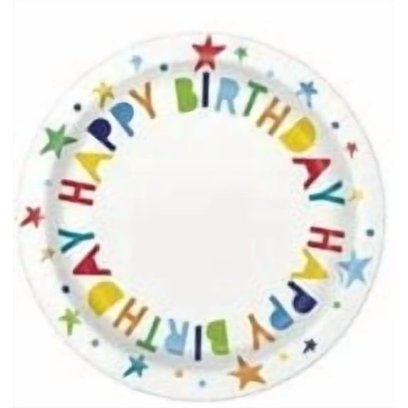 Way To Celebrate Happy Birthday Disposable Round Paper Plates, 7\", Multicolor, 10 Pieces