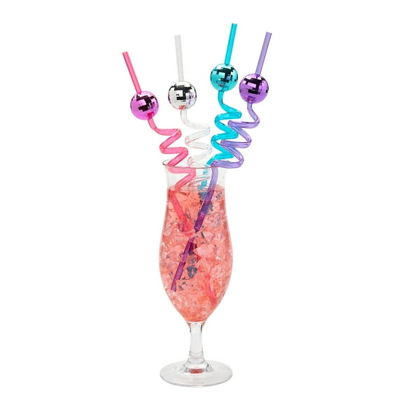 10" Brightly Colored Disco Ball Silly Straws - 12 Pieces