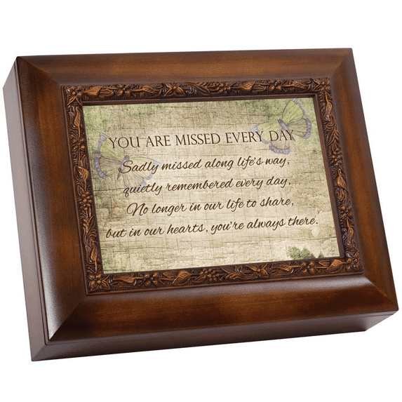 Cottage Garden - You are Missed Every Day Quietly Woodgrain Embossed Ashes Bereavement Urn Box