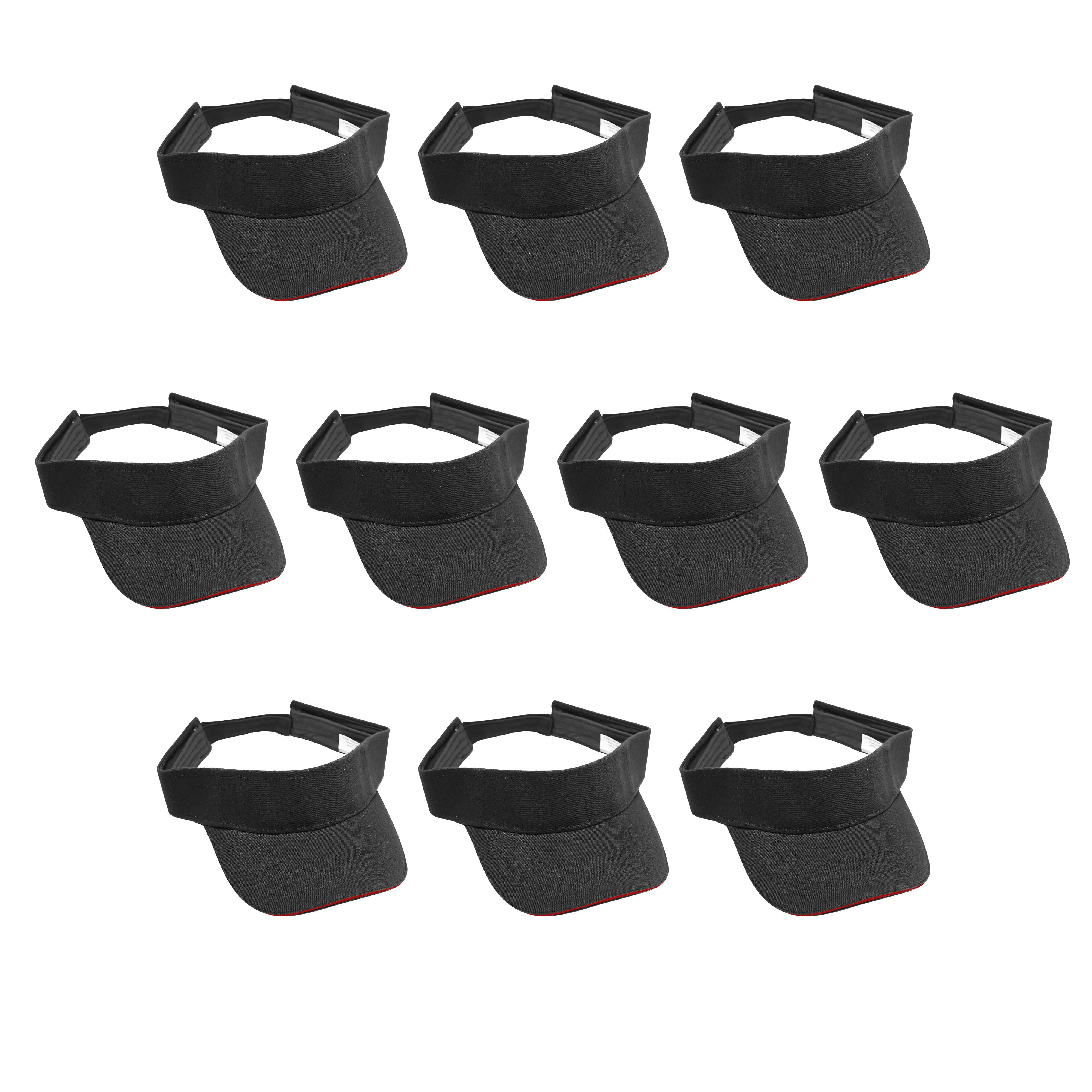 10 Brushed Cotton Sandwich Visors Set Unconstructed, Velcro closure Black Red