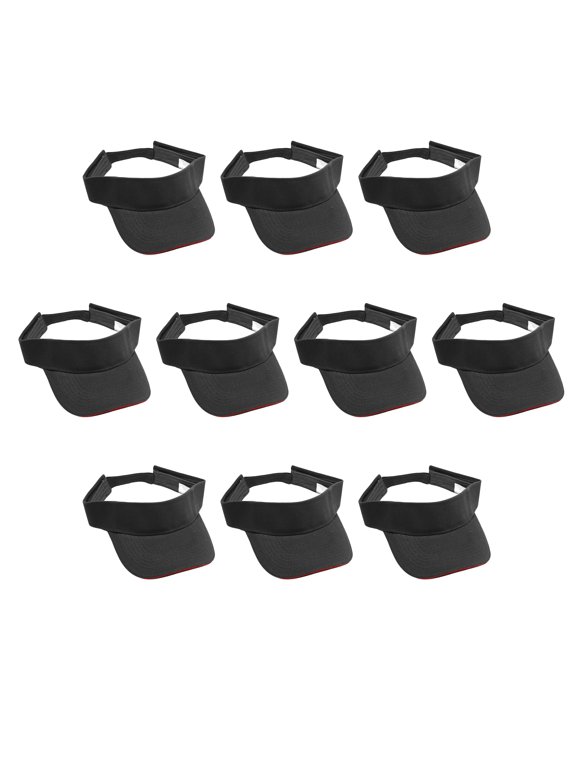 10 Brushed Cotton Sandwich Visors Set - Unconstructed, Velcro closure - Black Red
