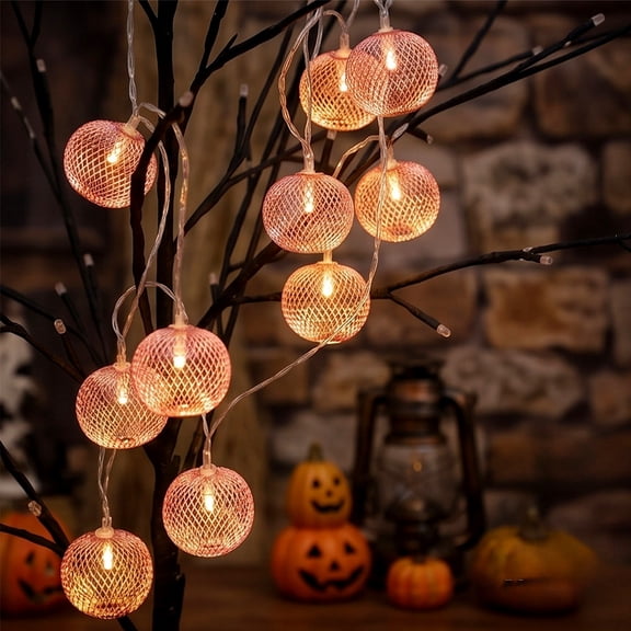 10-Bulb Metal Ball Decorative Lantern String Lights, Connectable Waterproof Outdoor String Lights, Warm Ambient Lighting for Indoor Bedroom/Patio/Pergola/Porch/Holiday Party Decoration, Pink