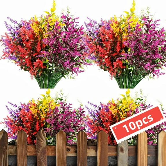 10 Bunches Faux Plants 14" Fake Shrubs Bouquet UV Resistant No Fade for Home Garden Decor(Mixed color set)