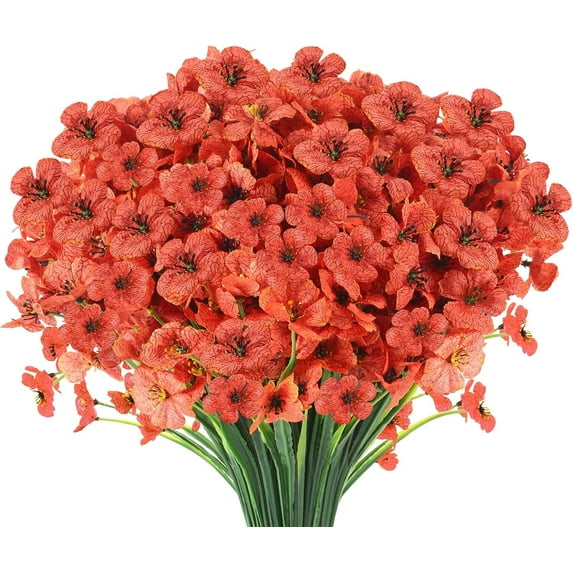 10 Bunches of Outdoor Artificial Flowers, UV Resistant Fake Flowers Artificial Silk Flowers with Plastic Plants for Indoor Outdoor Front Porch Hanging Planter Decoration (22, Purple)