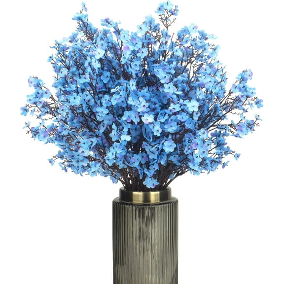 10 Bundle Artificial Babys Breath Flowers Fake Gypsophila Bouquet Faux Silk Floral for Flower Arrangements Kitchen Wedding Home Decor (Blue)