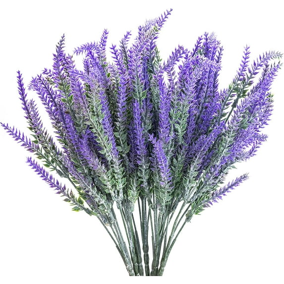 10 Bundle Fake Flocked Lavender Artificial Flowers Plastic Plant Greenery Bridal Bouquet for Wedding Centerpieces Home Office Kitchen Garden Decoration (Purple)