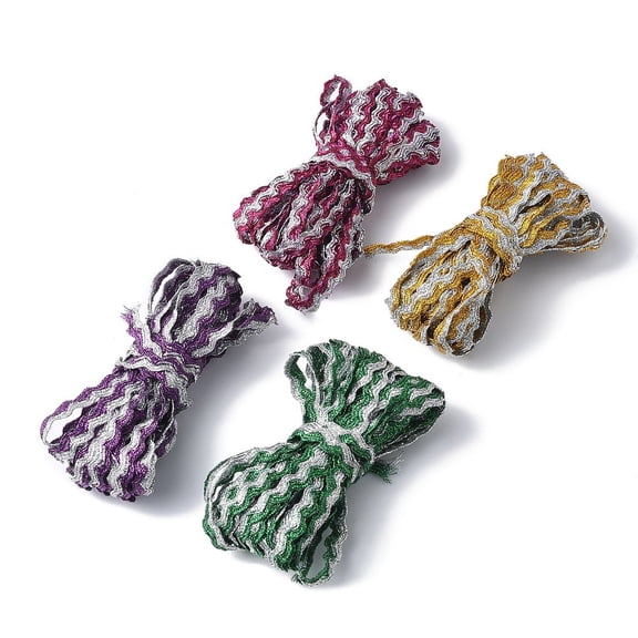 10 Bundle Sparkle Polyester Metallic Wavy Fringe Trim Ribbon Wave Bending Lace Trim Mixed Color 1/4 inch(8mm) about 5.47 Yards(5m)/Bundle