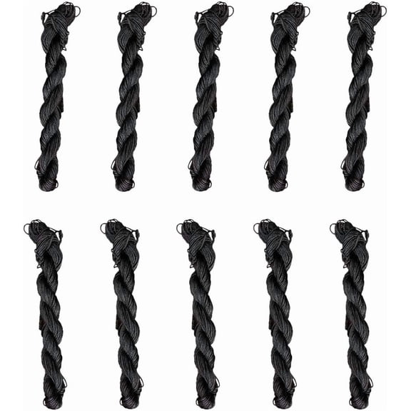 10 Bundles 260 Yard Nylon Jewelry Thread Cord 1mm Shiny Silky Rattail Cord Chinese Knotting Beading Cord for DIY Jewellery Making Macrame Kumihimo Shamballa Bracelet - Black