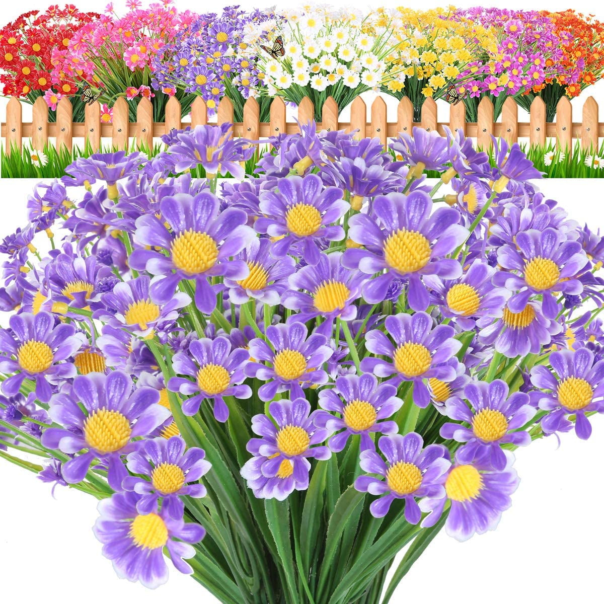 10 Bundles Artificial Daisies Flowers UV Resistant Shrubs No Fade Faux