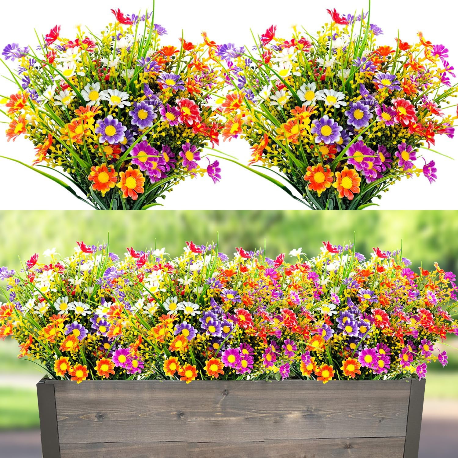 10 Bundles Artificial Daisy Flowers Outdoor UV Resistant Plastic Fake ...