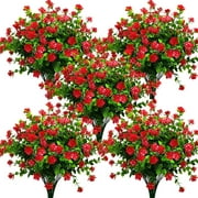 10 Bundles Artificial Fake Flowers, Faux Outdoor Plastic Plants UV Resistant Shrubs Outside Indoor Decorations (Red-Eucalyptus)