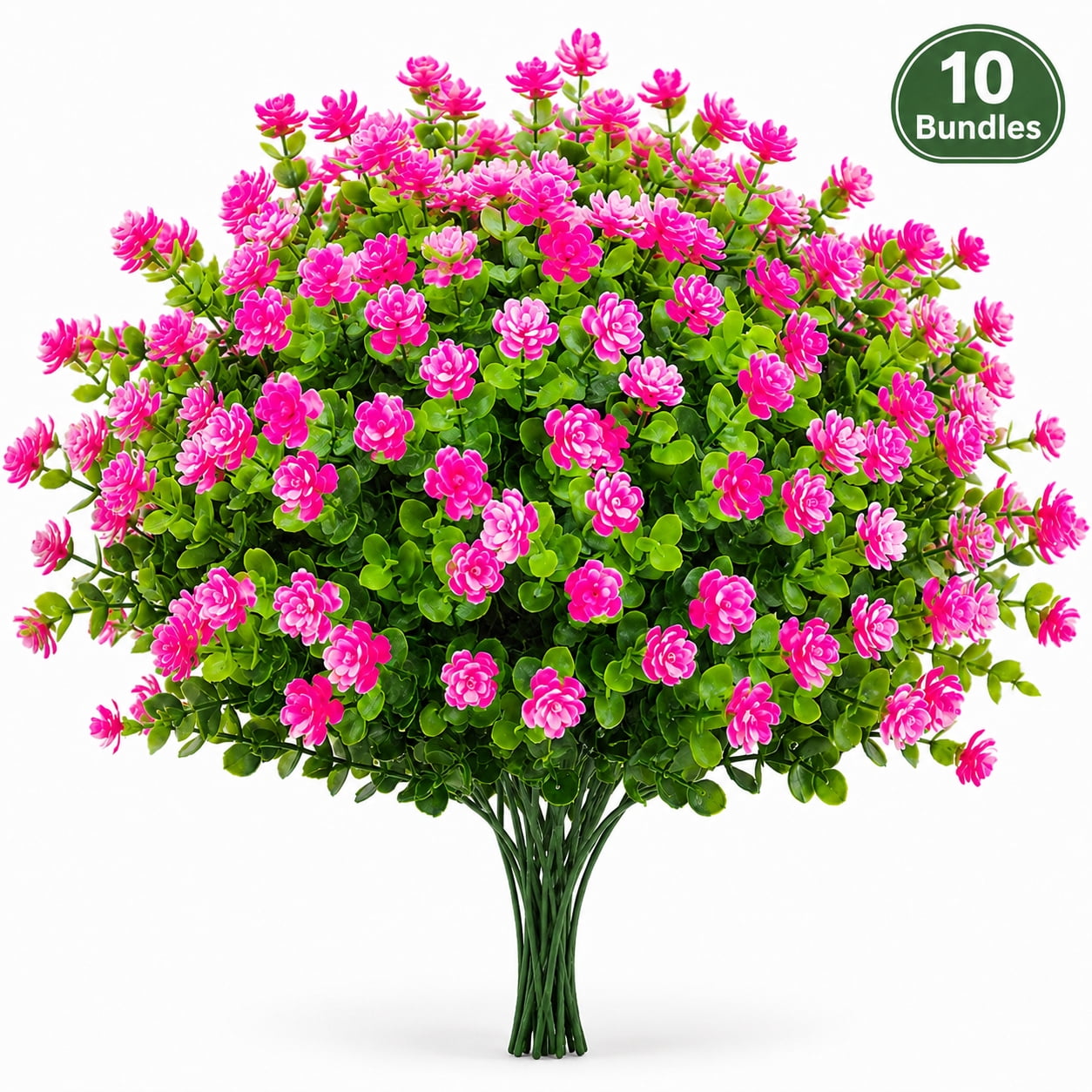 10 Bundles Artificial Fake Flowers, Faux Outdoor Plastic Plants UV Resistant Shrubs Outside Indoor Decorations