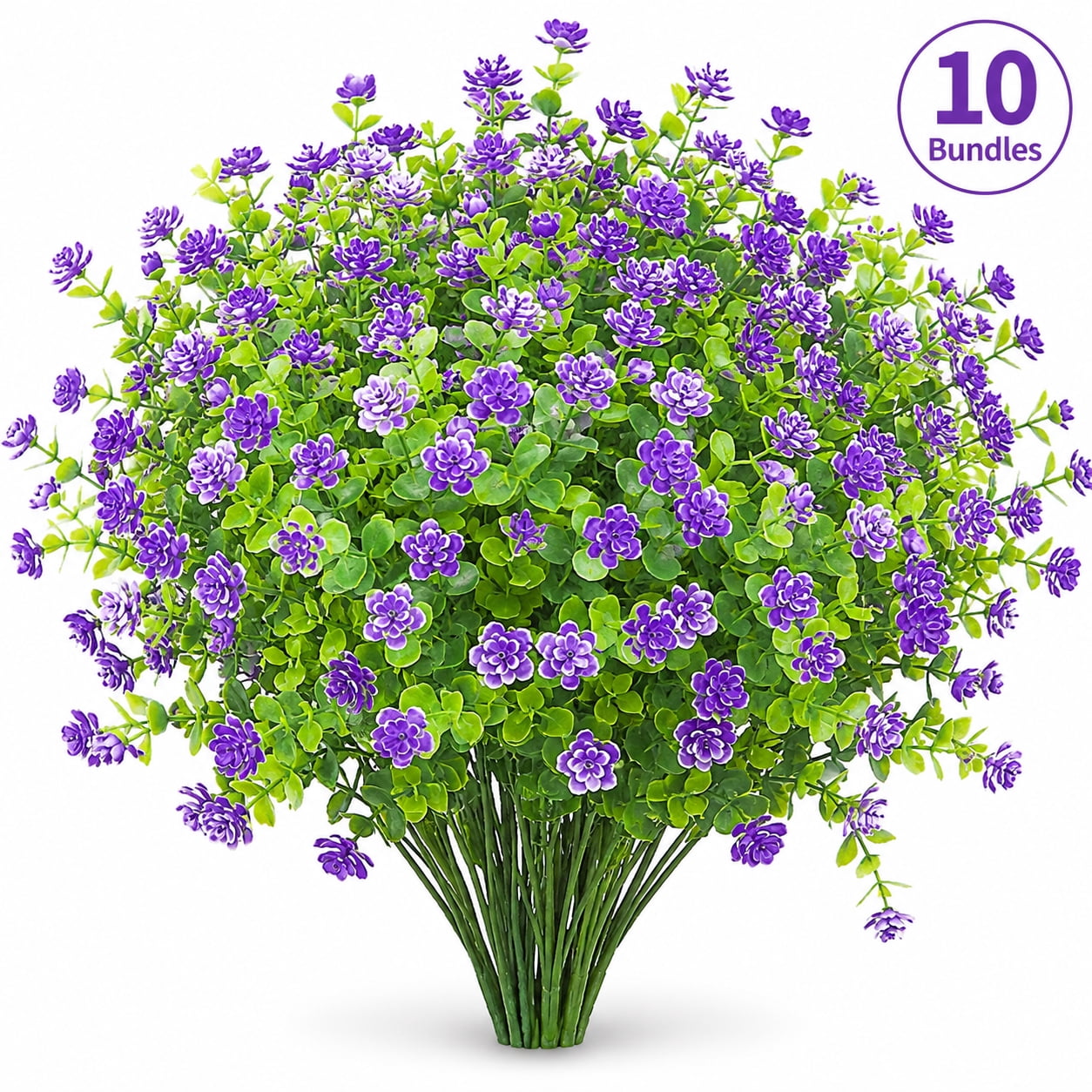 10 Bundles Artificial Fake Flowers, Faux Outdoor Plastic Plants UV Resistant Shrubs Outside Indoor Decorations