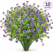 10 Bundles Artificial Fake Flowers, Faux Outdoor Plastic Plants UV Resistant Shrubs Outside Indoor Decorations