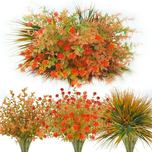 10 Bundles Artificial Fall Flowers Outdoor UV Resistant Fake Autumn Flowers No Fade Faux Plastic Plants Thanksgiving Garden Window Box Farmhouse Decor