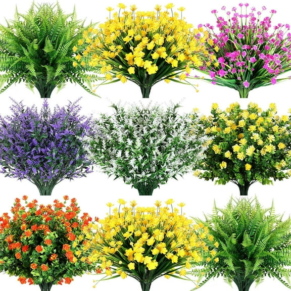 10 Bundles Artificial Flowers Fake Outdoor Flowers UV Resistant Faux Outdoor Plants Artificial Greenery Plastic Artificial Shrubs for Artificial Grasses Fake Flowers for Garden Home Box