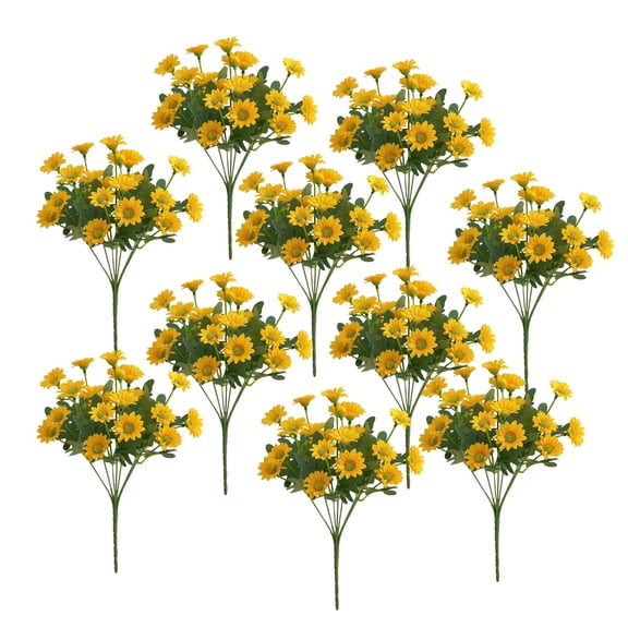 10 Bundles Artificial Flowers Faux Greenery Plants Yellow Silk Blooms for Indoor Vase Outdoor Garden Decor