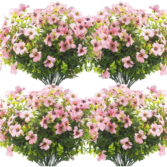 10 Bundles Artificial Flowers Outdoor UV Resistant Fake Flowers No Fade Faux Plants Garden Porch Window Box Decorating (Pink)