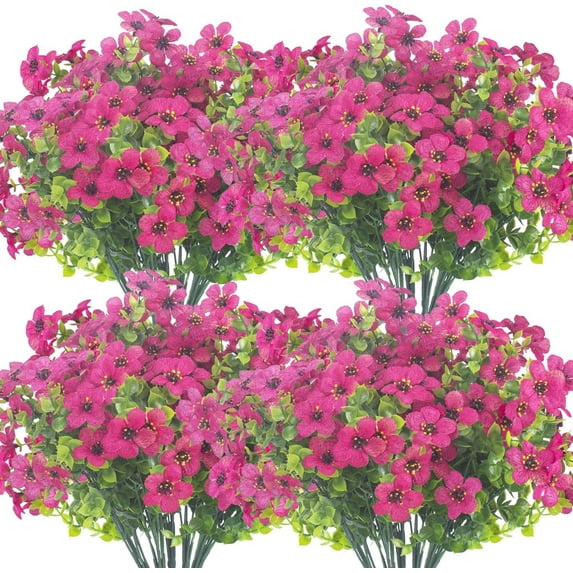 10 Bundles Artificial Flowers Outdoor UV Resistant Fake Flowers No Fade Faux Plants Garden Porch Window Box Decorating (Pink)