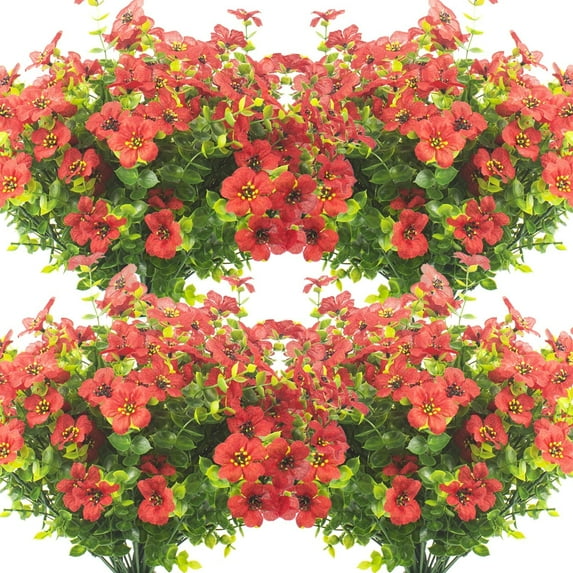 10 Bundles Artificial Flowers Outdoor UV Resistant Fake Flowers No Fade Faux Plants Garden Porch Window Box Decorating (Pink)