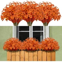 10 Bundles Artificial Flowers Outdoor UV Resistant Fake Silk Plants Plastic Faux Shrubs Outside Front Porch Window Box Garden Home Hanging Planter Decoration (Autumn Orange)