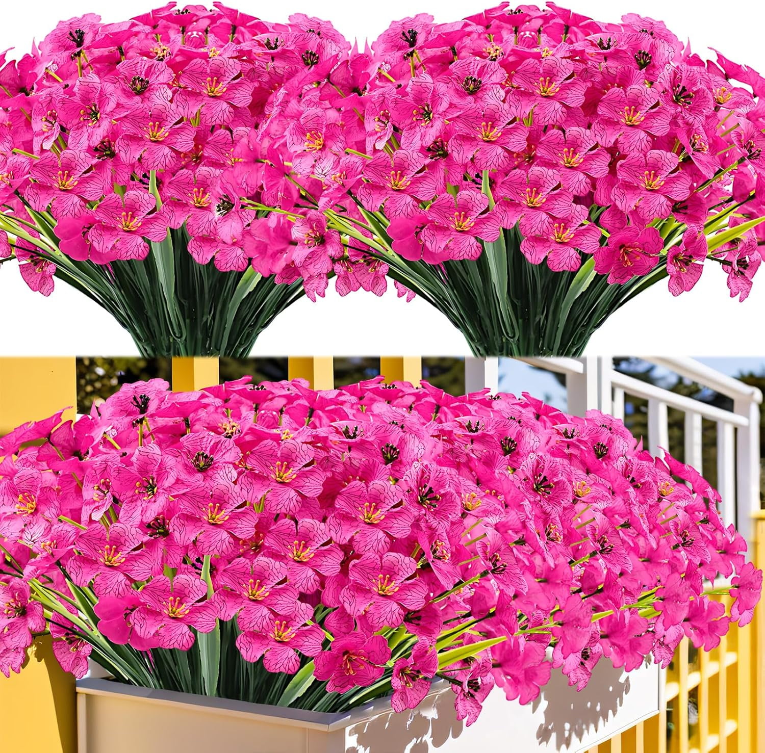 10 Bundles Artificial Flowers Outdoor UV Resistant Fake Yellow Flowers Plants, Faux Silk Flowers No Fade Plastic Flowers for Outside Front Porch Planters Garden Window Box Decor