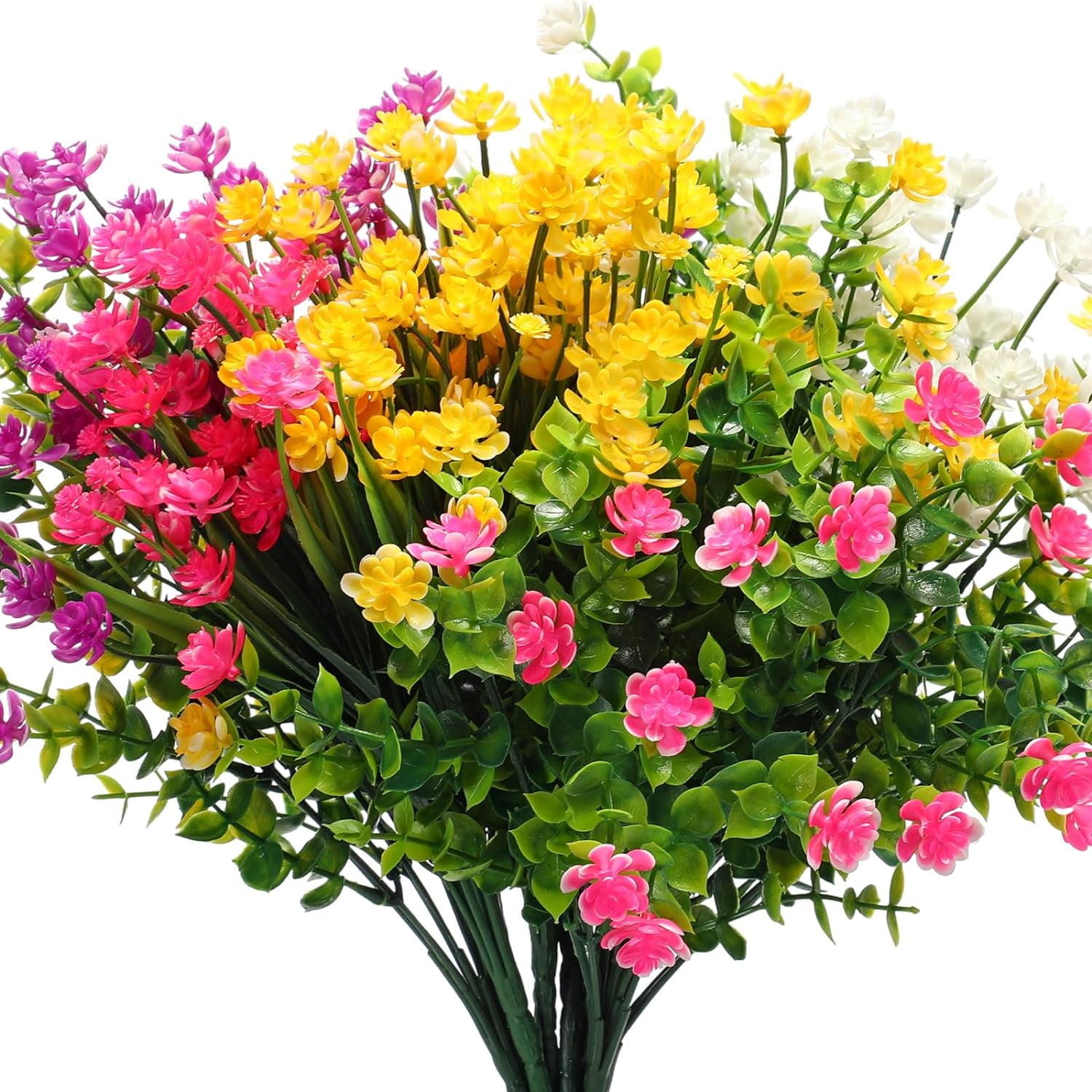 10 Bundles Artificial Flowers Outdoor, UV Resistant Faux Artificial Plants Shrubs Plastic Flower Bulk for Hanging Planter Porch Window Home Wedding Fall Summer Decor (Orange)