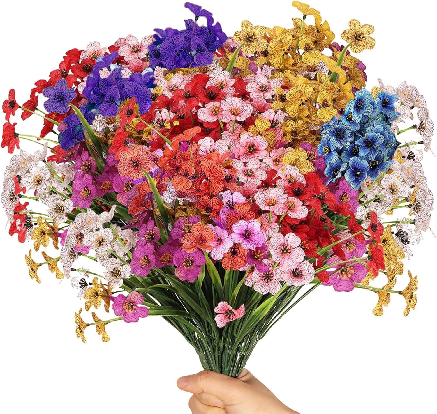 10 Bundles Artificial Flowers for Outdoors,UV Resistant No Fade Faux Silk Flowers,Fake Plastic Plants for Indoor Outside Garden Porch Window Box Hanging Planter Decor