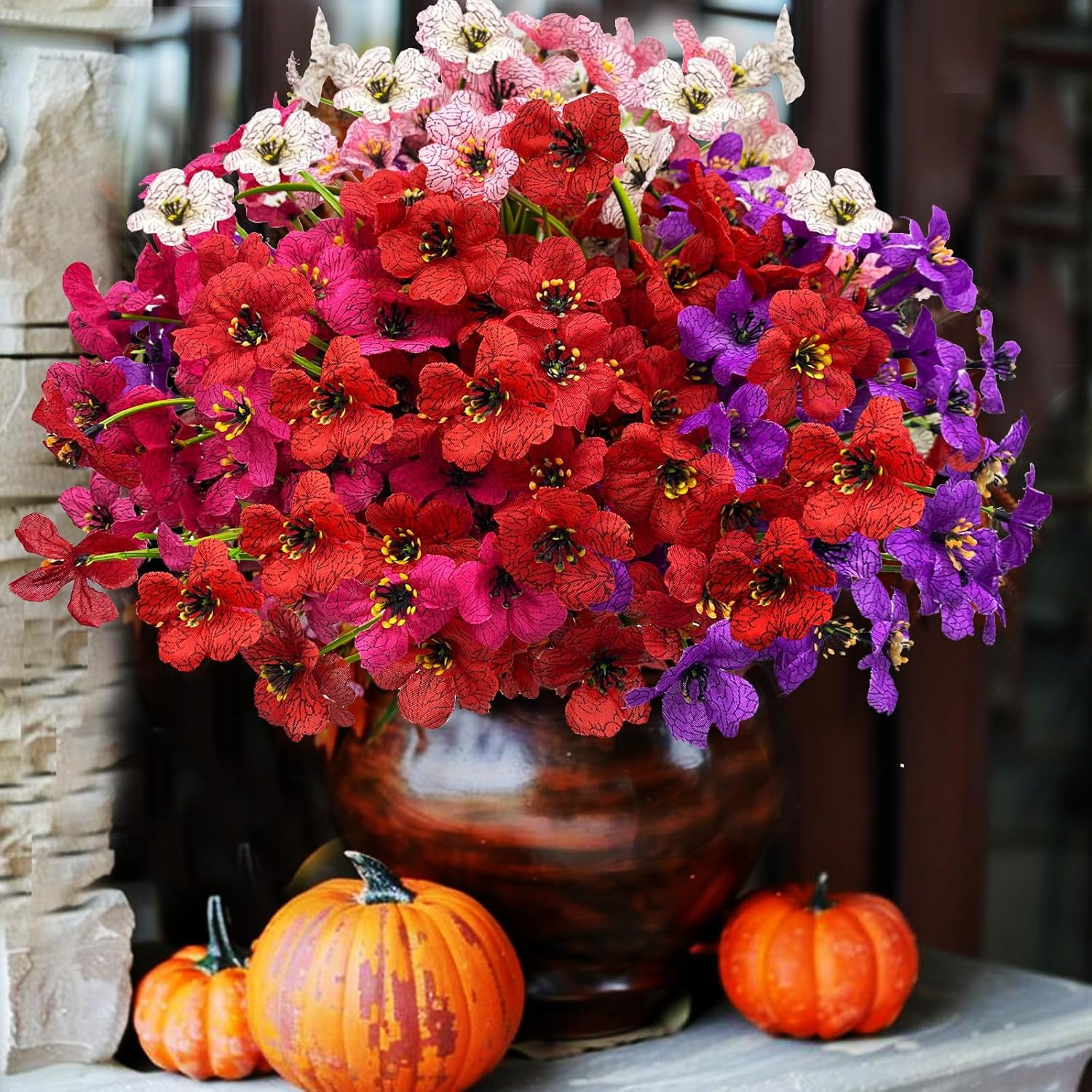 10 Bundles Artificial Flowers for Outdoors, UV Resistant Fake Flowers