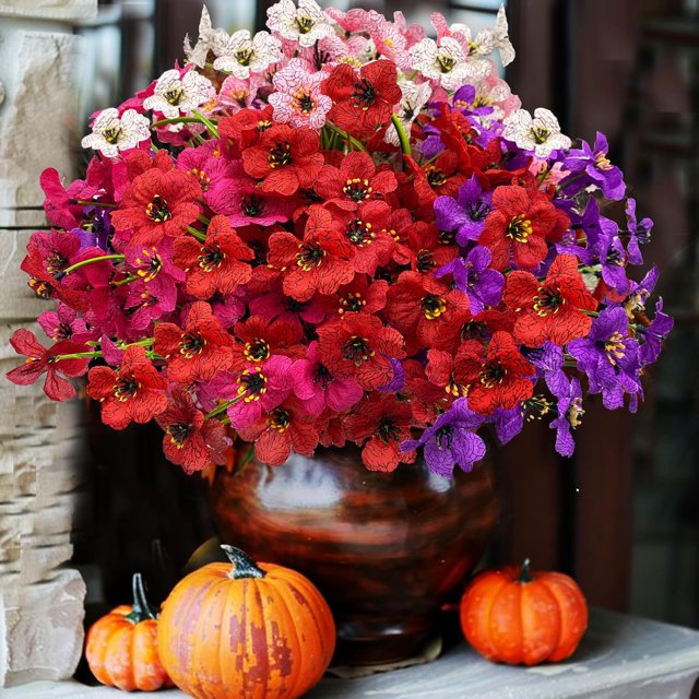 10 Bundles Artificial Flowers for Outdoors, UV Resistant Fake Flowers