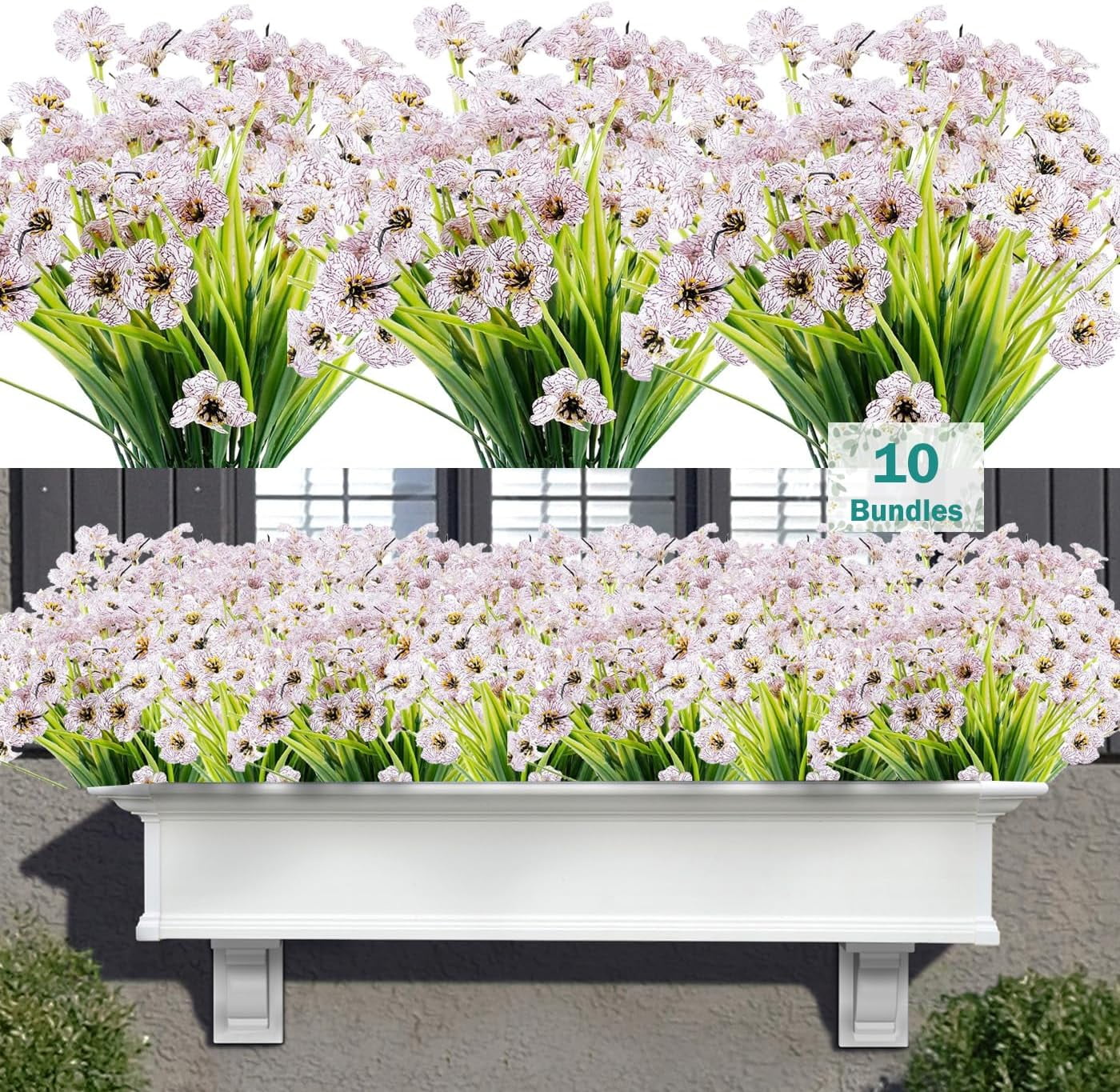 10 Bundles Artificial Flowers for Outdoors, UV Resistant Fake Flowers