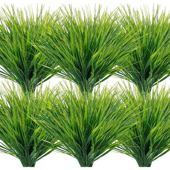 10 Bundles Artificial Grass Plants Outdoor UV Resistant Fake Grass Plants No Fade Faux Plastic Plants for Outside Garden Window Box Planter Decor (Green)