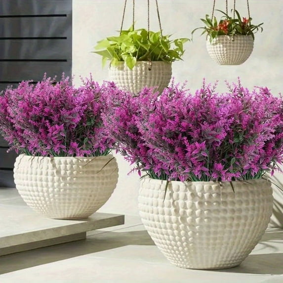 10 Bundles Artificial Lavender Fake Outdoor Flowers UV Resistant No Fade Faux Plastic Plants Garden Porch Home Decoration