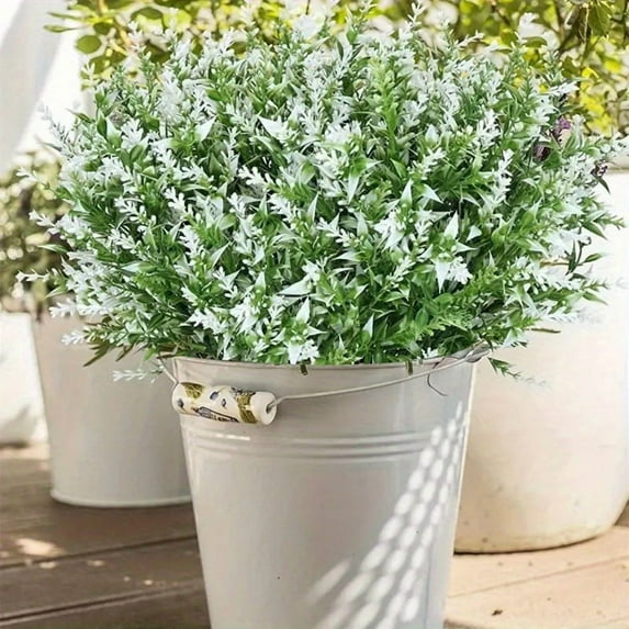 10 Bundles Artificial Lavender Fake Outdoor Flowers UV Resistant No Fade Faux Plastic Plants Garden Porch Home Decoration