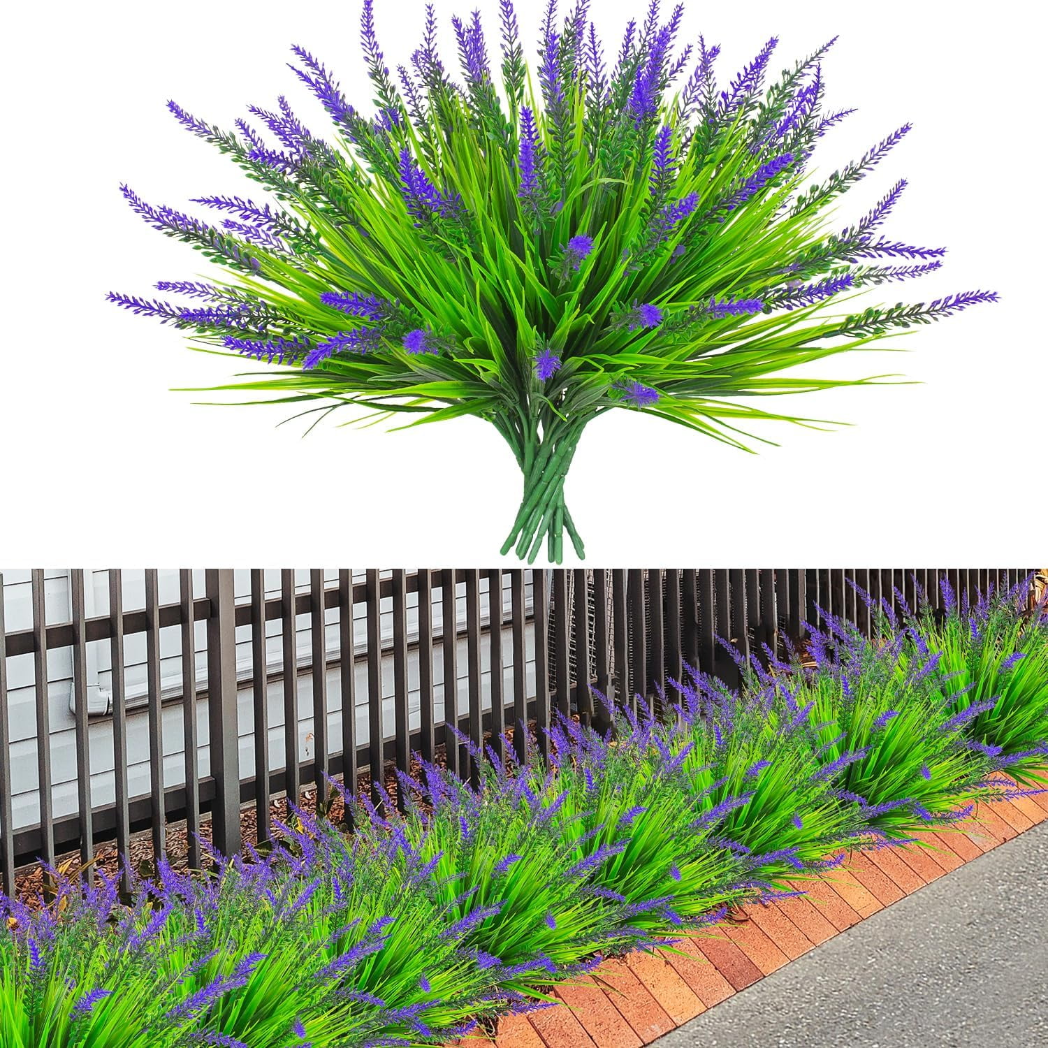 10 Bundles Artificial Lavender Monkey Grass Fake Flowers Outdoor UV Resistant Plants Plastic Shrubs Hanging Flowerpot Indoor Outside Windows Decorations (Purple)