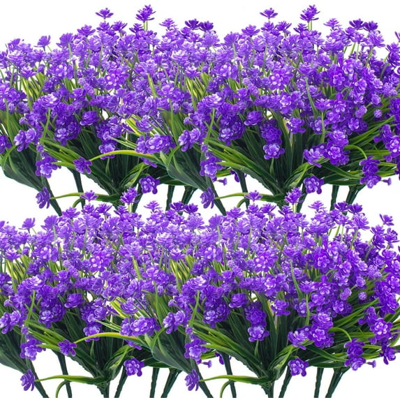 10 Bundles Artificial Outdoor Plants, Fake Wheat Grass Greenery Shrubs UV Resistant Faux Plastic Plants Garden Porch Window Box Decor (Grass)